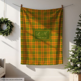 Minimalist Autumn Tartan Blanket Elegant Monogram Fleecedecke