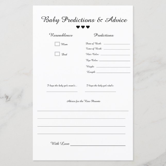 Minimalist B&W Baby Predictions & Advice (Vorderseite)