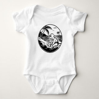 Minimalist Baby Bodysuit with Tropical Beach  Baby Strampler