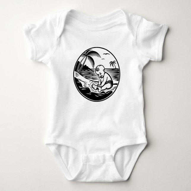 Minimalist Baby Bodysuit with Tropical Beach  Baby Strampler (Vorderseite)