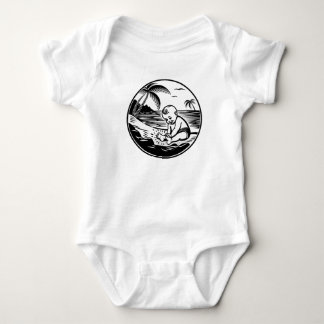 Minimalist Baby Bodysuit with Tropical Beach  Strampler