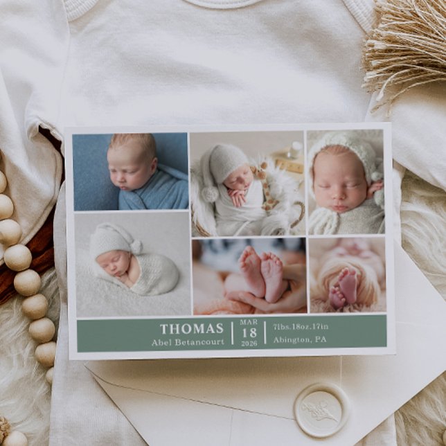 Minimalist Baby Photo Collage Announcement Card Einladung (Von Creator hochgeladen)