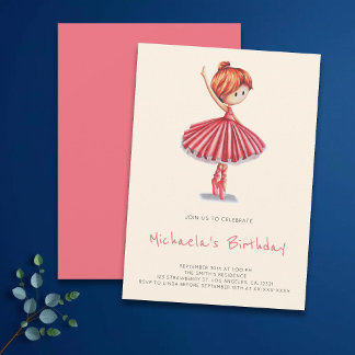 Minimalist Ballerina Rosa Tüll Mädchen Geburtstag Einladung