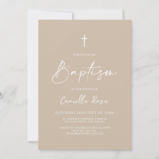 Minimalist Baptism Beige Neutral  Einladung