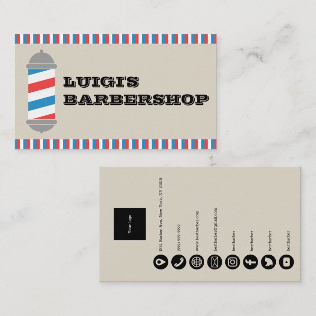 Minimalist Barber Pole Barber Shop Business Card Visitenkarte (Vorne/Hinten)