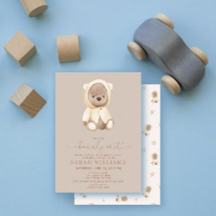 Minimalist Bearly Wait Braun Baby Shower Einladung