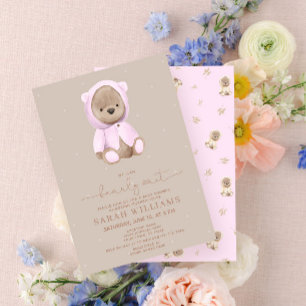 Minimalist Bearly Wait Rosa Babyparty Einladung