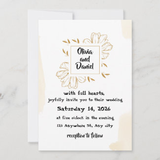 Minimalist Beige Gold Dahlia Wedding Invitation Einladung