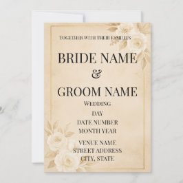 Minimalist Beige & Gold Floral Wedding Invitation Einladung