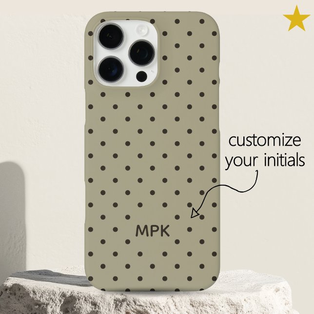 Minimalist Beige Gray Custom Monogram Polka Dot  Case-Mate iPhone Hülle (Von Creator hochgeladen)