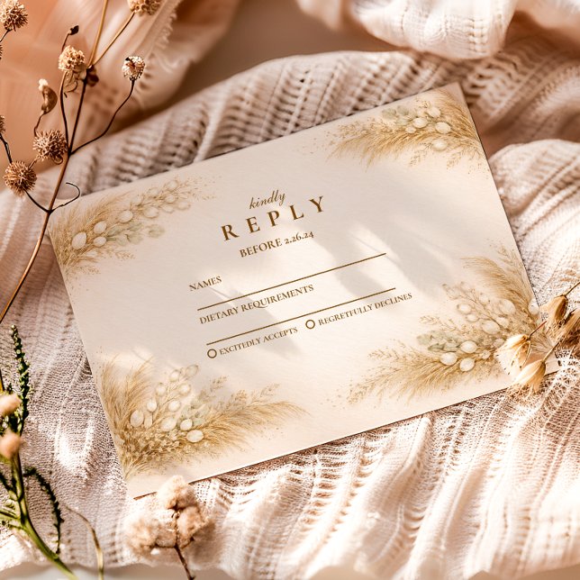 Minimalist Beige Pampas Graduation Party RSVP Karte (Von Creator hochgeladen)