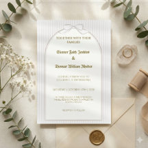 Minimalist Beige Pinstripe Wedding Invite, Elegant