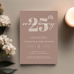 Minimalist beige Schrift 25. Hochzeitstag Einladung