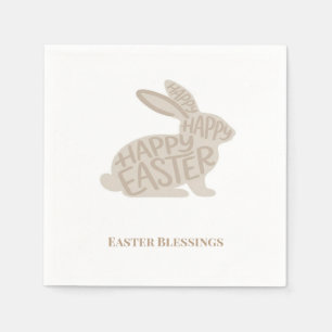 Minimalist Beige-Typografie-Hasen-Ostern Serviette