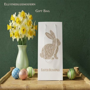 Minimalist Beige Typografie Osterhase Mittlere Geschenktüte