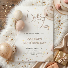Minimalist Beige und Gold Geburtstagsfeier Design Einladung