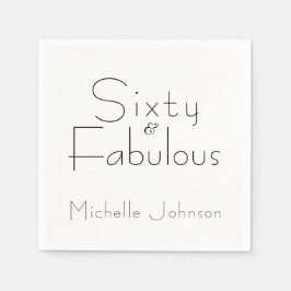 Minimalist Black 60 & Fabulous 60th Birthday Party Serviette