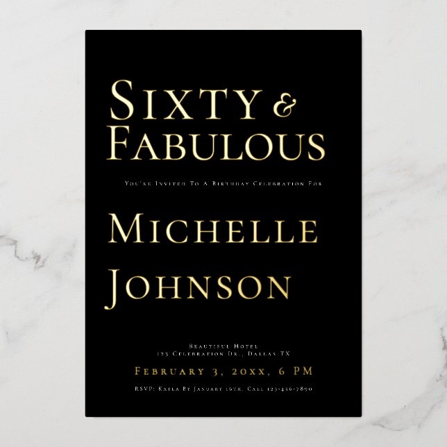 Minimalist Black 60 & Fabulous Birthday Party Folieneinladung (Vorderseite)