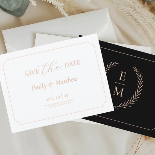 Minimalist Black And Blush Wedding Save The Date Ankündigungspostkarte (Von Creator hochgeladen)