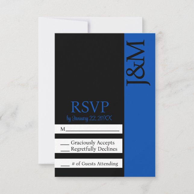 Minimalist Black and Cobalt Blue RSVP card (Vorderseite)