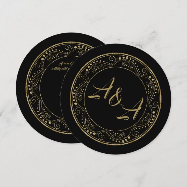 Minimalist Black and Gold Wedding Invitation Einladung (Vorne/Hinten)