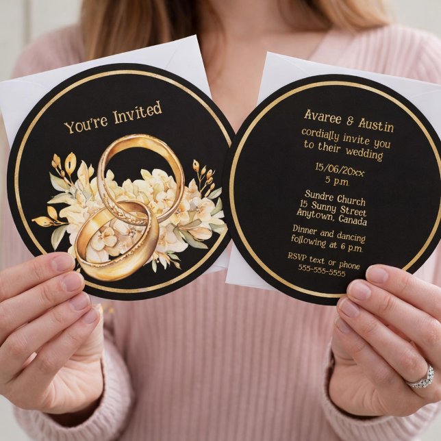 Minimalist Black and Gold Wedding Rings Invitation Einladung (Von Creator hochgeladen)