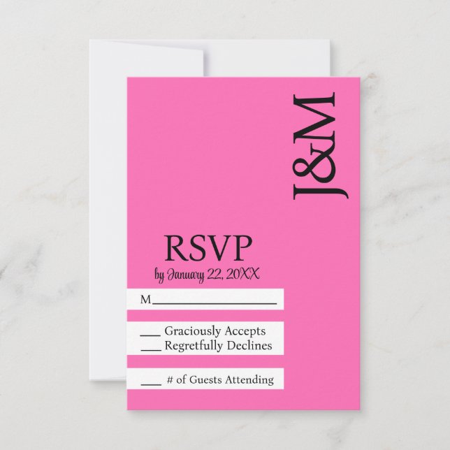 Minimalist Black and Hot Pink Magenta RSVP card (Vorderseite)