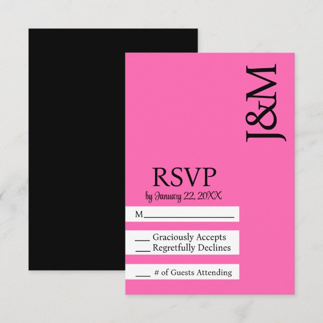 Minimalist Black and Hot Pink Magenta RSVP card Karte (Vorne/Hinten)