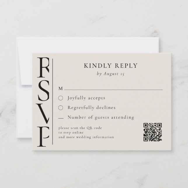 Minimalist Black and Ivory Modern Wedding RSVP Karte (Vorderseite)