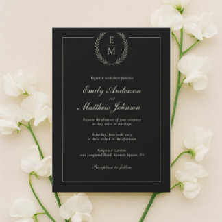 Minimalist Black And Sage Wedding Invitation Einladung