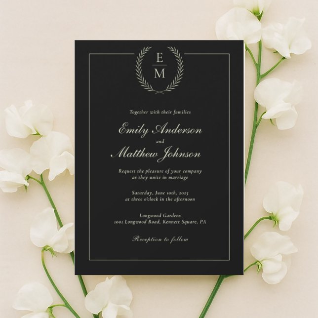 Minimalist Black And Sage Wedding Invitation Einladung (Von Creator hochgeladen)