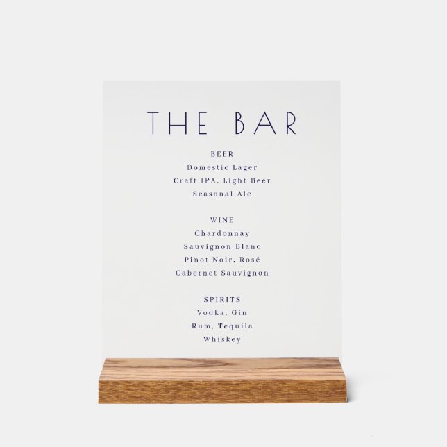 Minimalist Black and White Bar Menu Sign Acrylschild (Vorderseite)