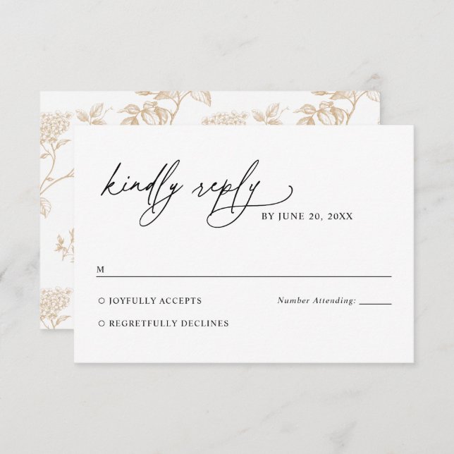 Minimalist Black and White Gold Wedding RSVP Card (Vorne/Hinten)