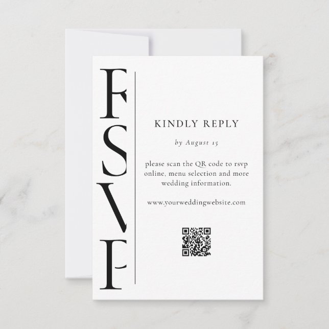 Minimalist Black and White Modern Wedding RSVP Karte (Vorderseite)