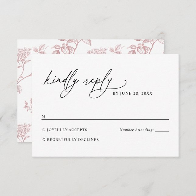 Minimalist Black and White Pink Wedding RSVP Card (Vorne/Hinten)