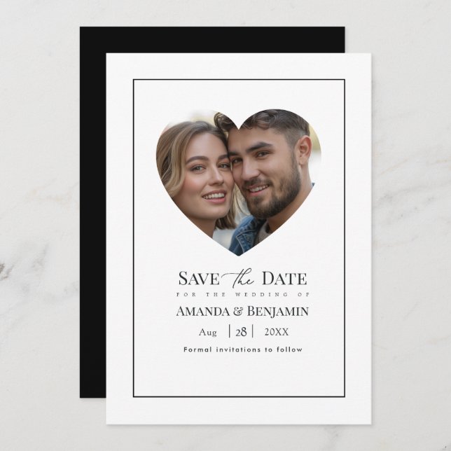 Minimalist Black and White Wedding Photo Save The Date (Vorne/Hinten)