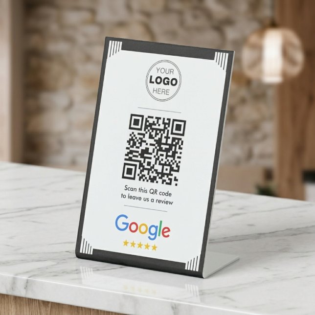 Minimalist Black Art Deco Google Review QR Code Sockelschild (Modern Minimalist Google Review QR Code Sign | Small Business Marketing)