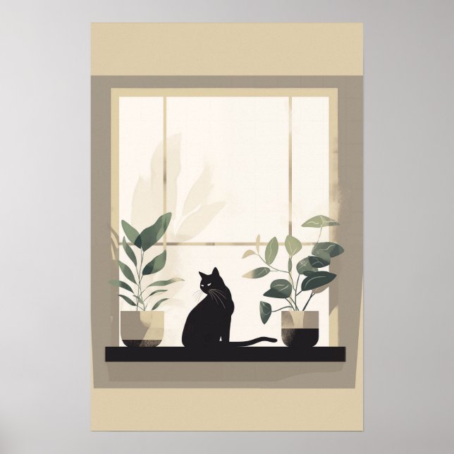 Minimalist Black Cat Aesthetic Neutral Poster (Vorne)