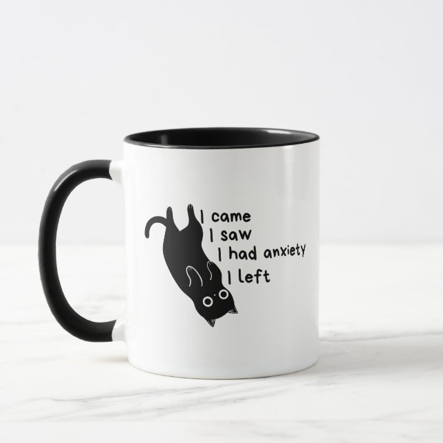 Minimalist Black Cat Anxiety Funny Introvertert Tasse (Links)