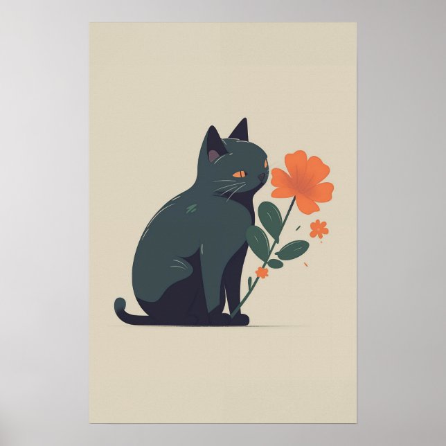 Minimalist Black Cat Flower  Poster (Vorne)