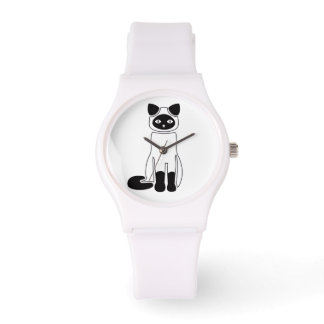 Minimalist Black Cat Illustration White Watch Armbanduhr