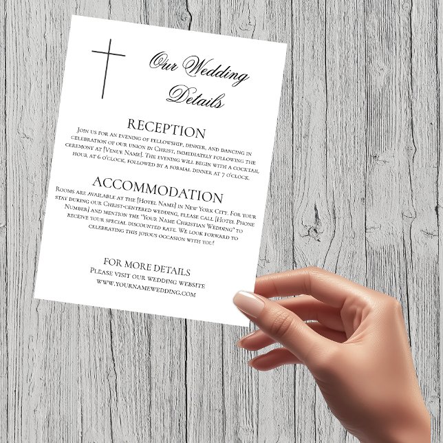MINIMALIST Black Cross Wedding Details Christian Begleitkarte (MINIMALIST Black Cross Wedding Details Christian Enclosure Card)