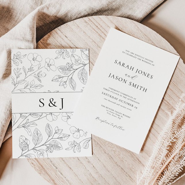 Minimalist Black Floral Wedding Invitation Einladung (Von Creator hochgeladen)