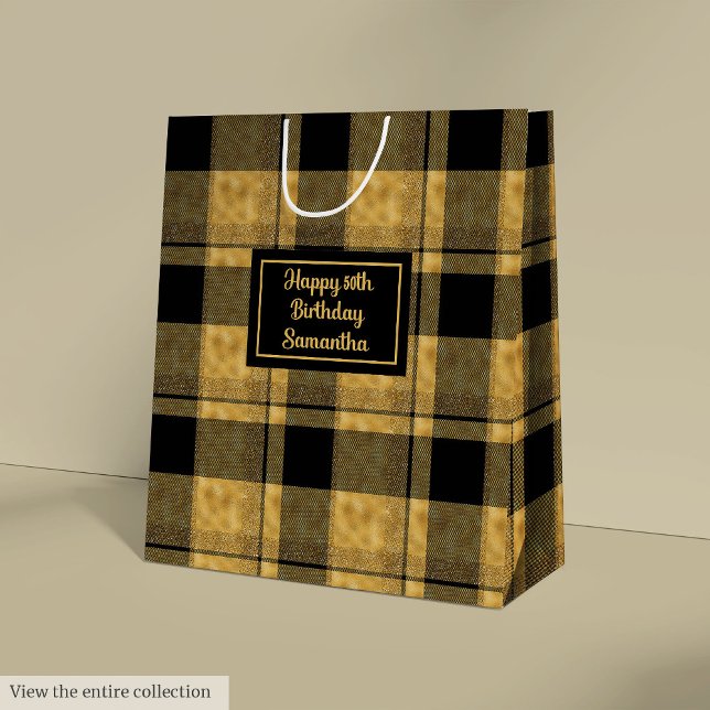 Minimalist Black Gold Glitter Wedding Gift Bag Mittlere Geschenktüte (Minimalist Black Gold Glitter Wedding Gift Bag)