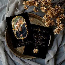 Minimalist Black & Gold Vintage Exquisite Oval Save The Date