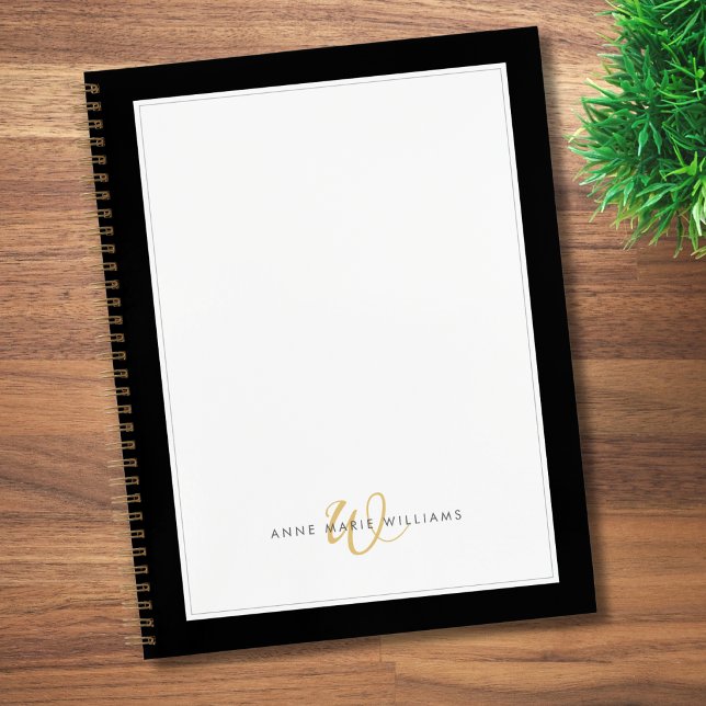 Minimalist Black Gold Zwei-Rahmen-Monogramm  Notizbuch (Von Creator hochgeladen)