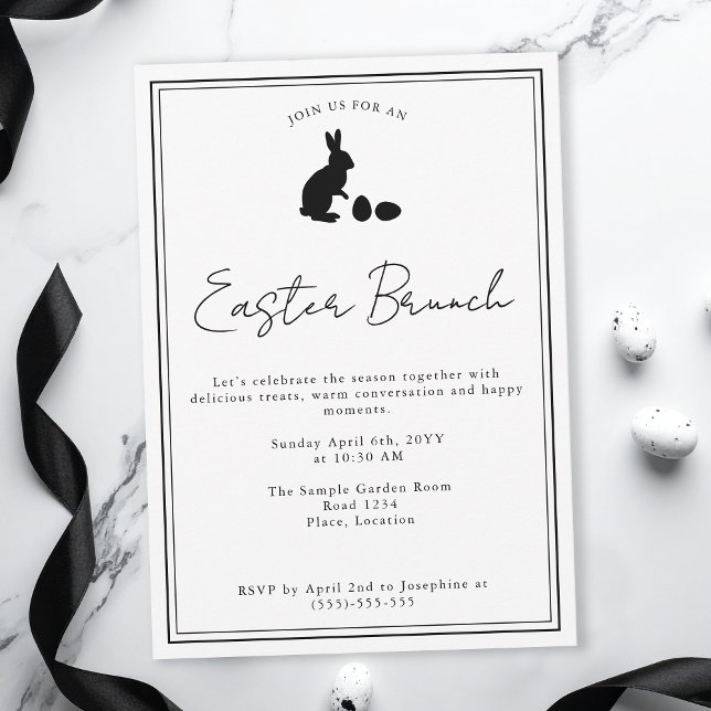 Minimalist Black On White Bunny Easter Brunch Einladung (Von Creator hochgeladen)