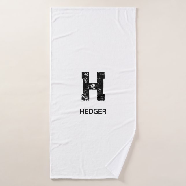MINIMALIST BLACK ONE LETTER MONOGRAM NAME WHITE BADEHANDTUCH (Badehandtuch)