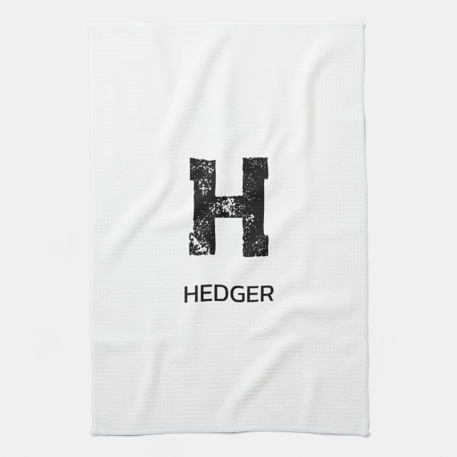 MINIMALIST BLACK ONE LETTER MONOGRAM NAME WHITE GESCHIRRTUCH (Vertikal)