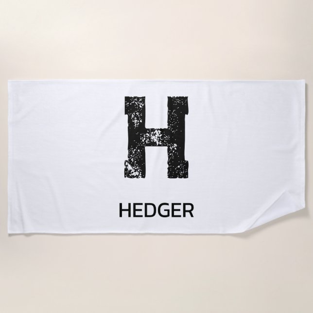 MINIMALIST BLACK ONE LETTER MONOGRAM NAME WHITE STRANDTUCH (Vorderseite)